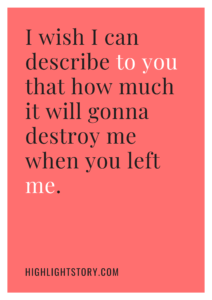 I wish I can describe to you that how much it will gonna destroy me when you left me.